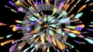 Bright emission of lines on a black background. Motion. Abstract multicolored lines spreading in space on a black