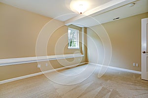 Bright empty bedroom in light ivory tone