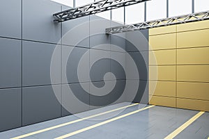 Bright gray garage interior. Warehouse concept. 3D Rendering