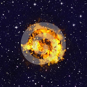 Bright explosion fire flash on space backgrounds