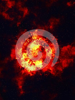 Bright explosion fire  flash on space backgrounds