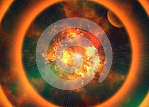 Bright explosion flash on a black background