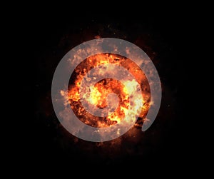 Bright explosion flash on a black backgrounds. fire burst