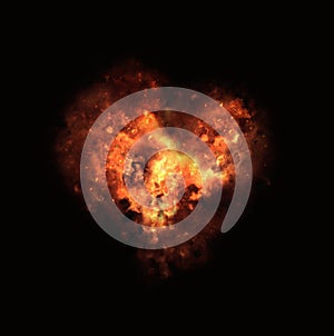Bright explosion flash on a black backgrounds. fire burst