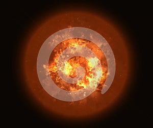 Bright explosion flash planet on black backgrounds