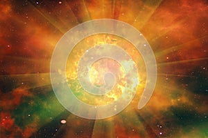 Bright explosion flash on a space background