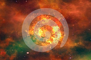 Bright explosion flash on a space background