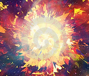 Bright explosion flash on a space background