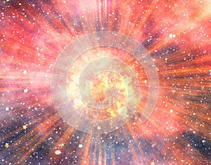 Bright explosion flash on a space background