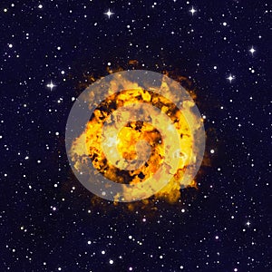 Bright explosion flash on a space background. fire burst