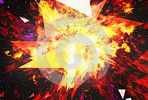 Bright explosion flash on space backgrounds