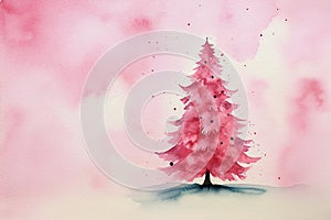 Bright fantasy pink loose watercolour style christmas tree scene