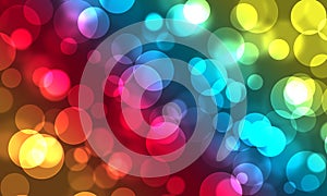 Bright festive background bokeh, Christmas, party, fun, birthday, rainbow colors, multicolor, circles, light effect