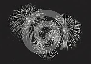 Bright fireworks display against a black background, featuring multiple