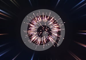 Bright fireworks explosion in night sky with sparkling trails