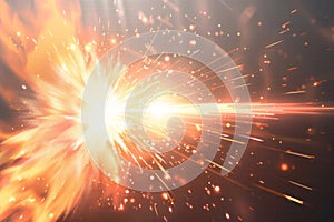 Bright flare bursting with intense light against a transparent white background
