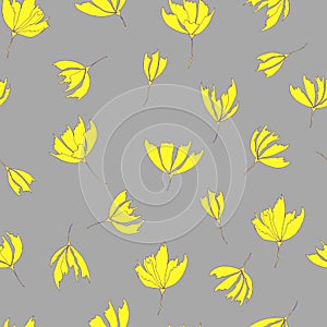 Bright floral pattern. Seamless background. Hand drawn modern illustration of large flower heads on solid color. Cloth, web,