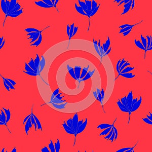 Bright floral pattern. Seamless background. Hand drawn modern illustration of large flower heads on solid color. Cloth, web,