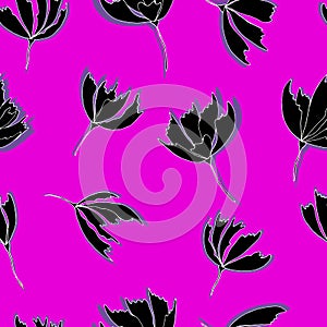 Bright floral pattern. Seamless background. Hand drawn modern illustration of large flower heads on solid color. Cloth, web,