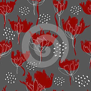 Bright floral pattern. Seamless background. Hand drawn modern illustration of large flower heads on solid color. Cloth, web,