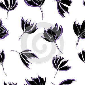 Bright floral pattern. Seamless background. Hand drawn modern illustration of large flower heads on solid color. Cloth, web,