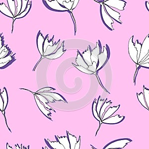 Bright floral pattern. Seamless background. Hand drawn modern illustration of large flower heads on solid color. Cloth, web,