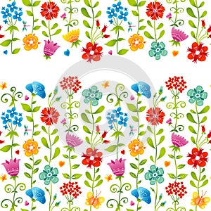 Bright floral seamless border with butterfly.