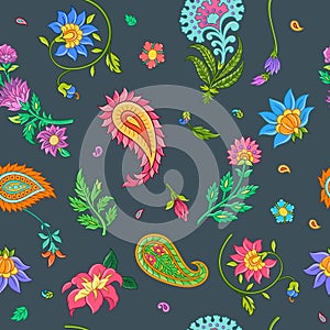 Bright floral seamless vector pattern with indian motives. photo