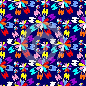 Bright flower seamless Pattern with colorful Flowers on blue.