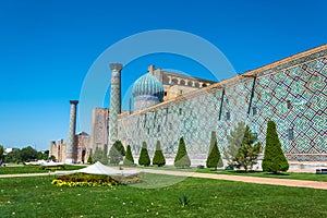 Bright flowerbeds sheltered from the scorching sun, Samarkand, U