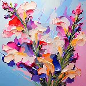 Bright Flowers On Blue: Organic Sculpting In Hyper-realistic Oil