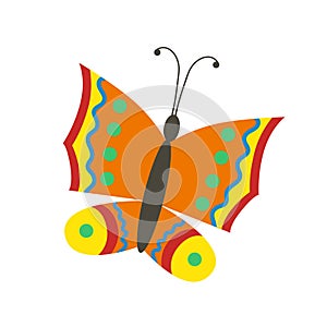 A bright flying butterfly icon. Flat illustration of a vector icon of a beautiful butterfly.