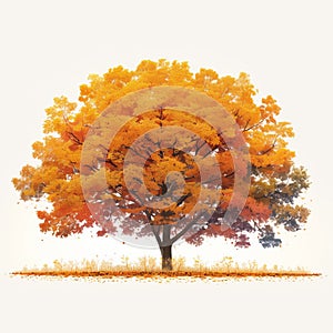 Bright foliage tree, autumn colors, white background, seasonal concept