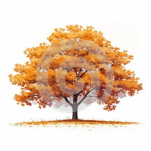 Bright foliage tree, autumn colors, white background, seasonal concept