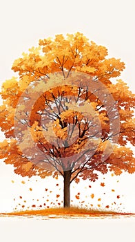 Bright foliage tree, autumn colors, white background, seasonal concept