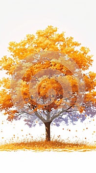 Bright foliage tree, autumn colors, white background, seasonal concept