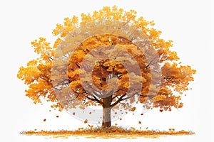 Bright foliage tree, autumn colors, white background, seasonal concept