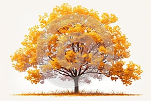 Bright foliage tree, autumn colors, white background, seasonal concept