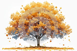 Bright foliage tree, autumn colors, white background, seasonal concept