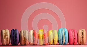 Bright food photography of macroons on pink