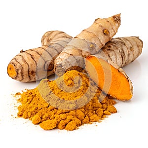 Bright Fresh Turmeric Isolated on White
