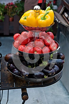 Bright and Fresh Vegetables on Tiered Tray