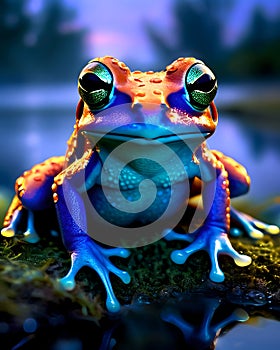 Bright frog on a body of water