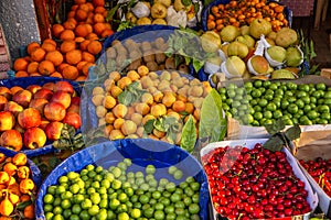 Bright fruits and vegetables in the market