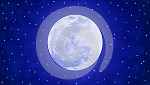 Bright Full Moon and Twinkle Stars in Blue Night Sky