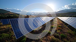 Bright Future: Harnessing Solar Energy in Expansive Landscapes. Concept Solar Panels, Renewable