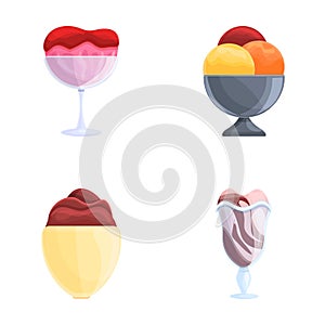 Bright gelato icons set cartoon vector. Ice cream in various flavor and topping