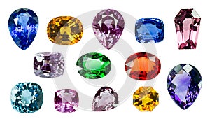 Bright gems on a white background