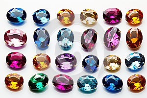 Bright gems on a white background