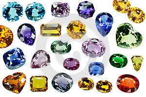 Bright gems on a white background